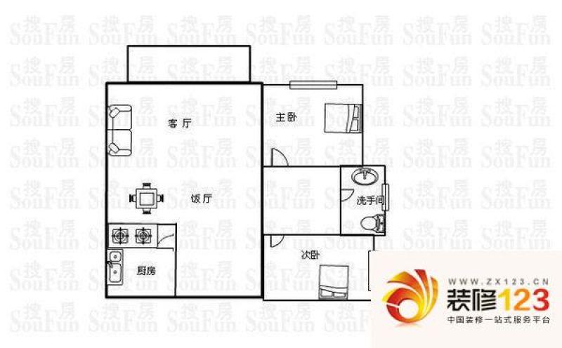 云山锦绣家园户型图2室2厅户型图 .