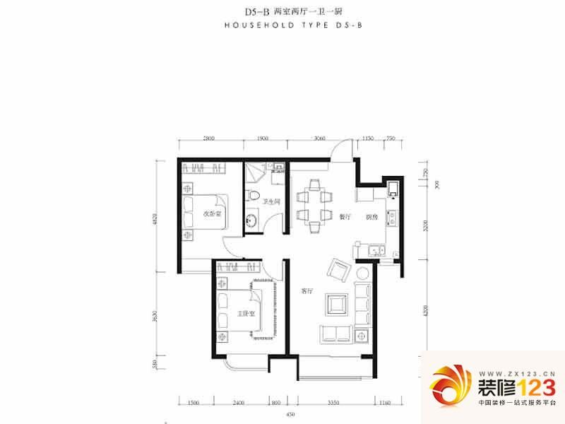 大连海湾城户型图5号楼b户型 2室 .