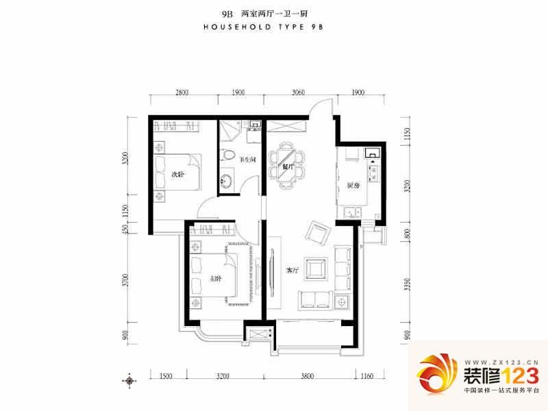 大连海湾城户型图1号楼9b户型 2.