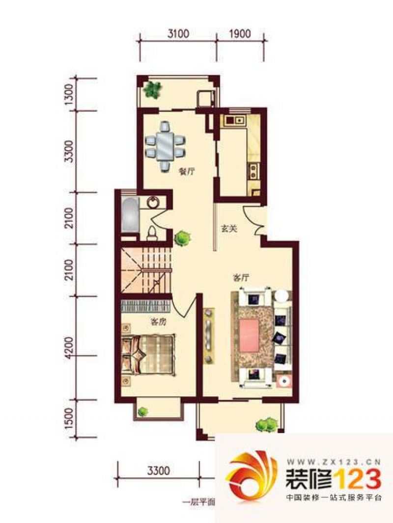 枫桥紫郡跃层4房户型户型图 .