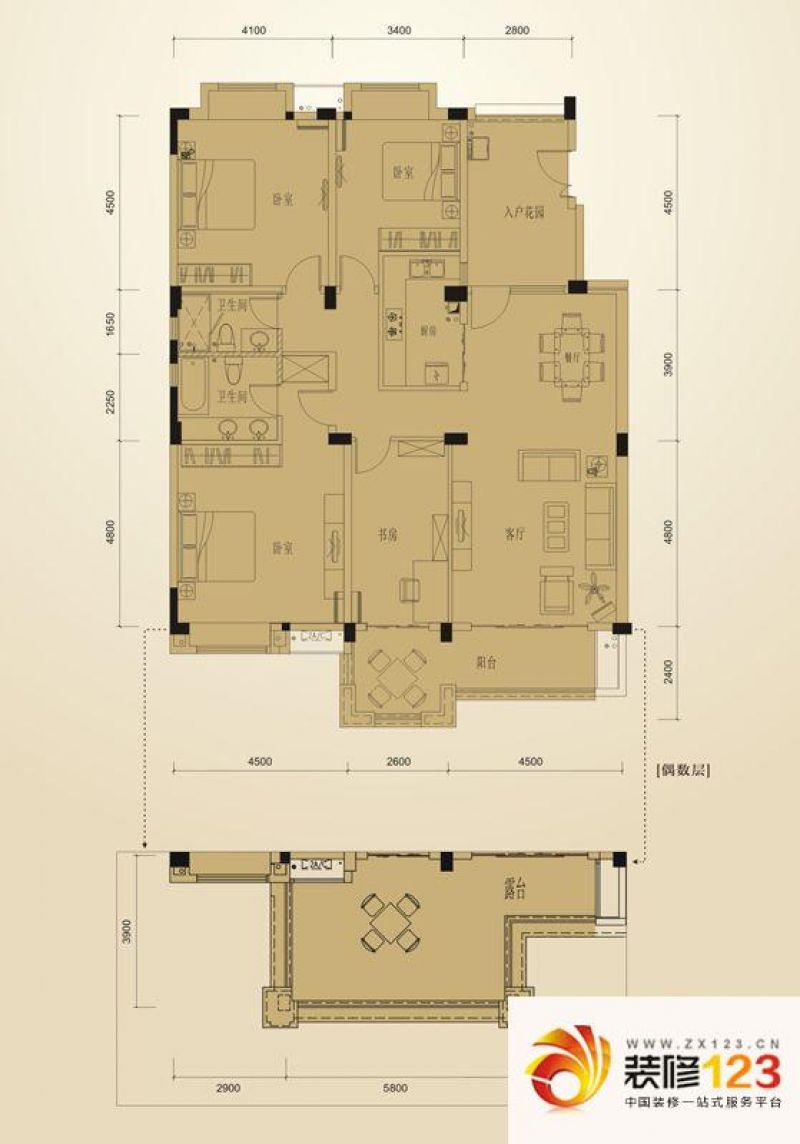 北京城建龙樾湾户型图叠院d4户型.