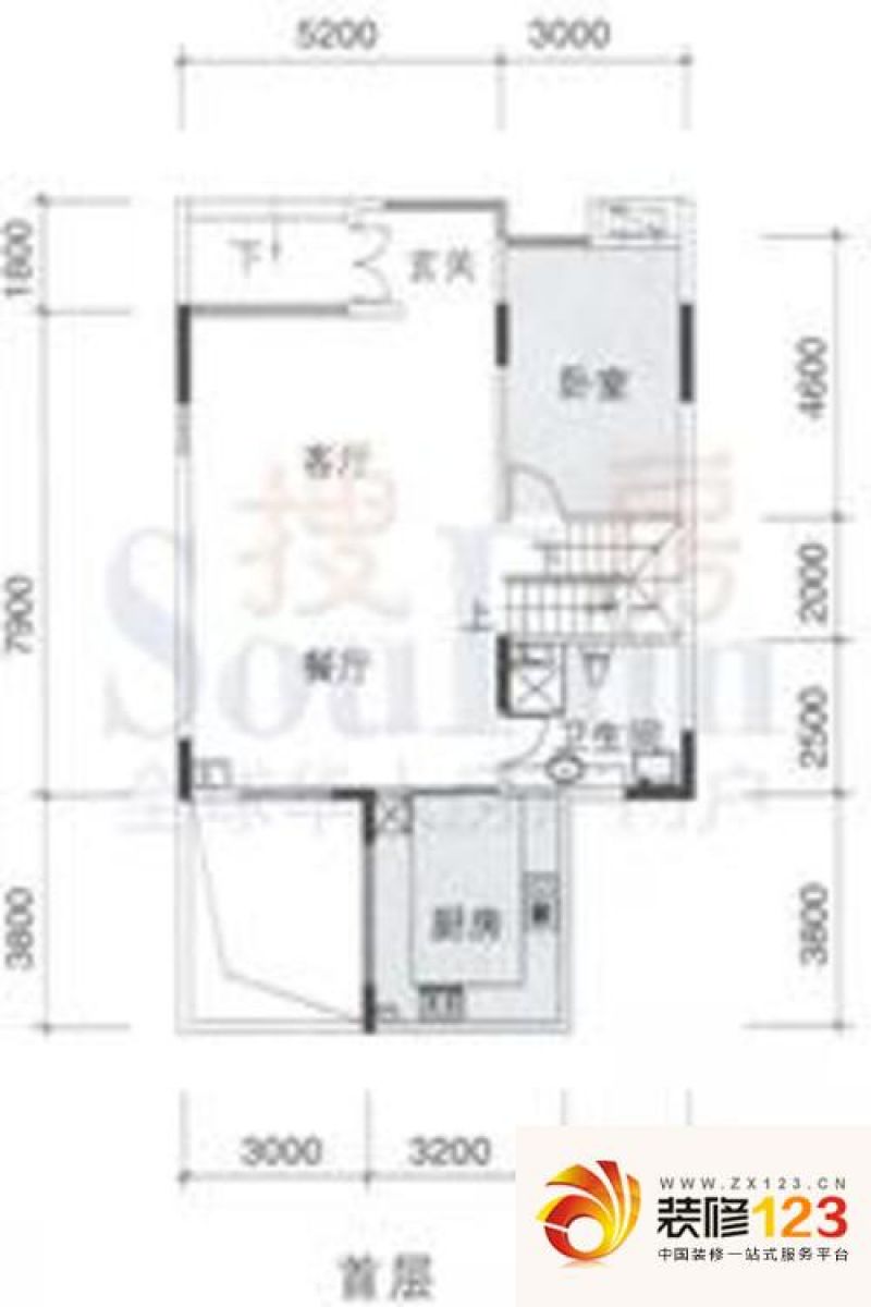 依云小镇户型图b型别墅首层 6室2 .