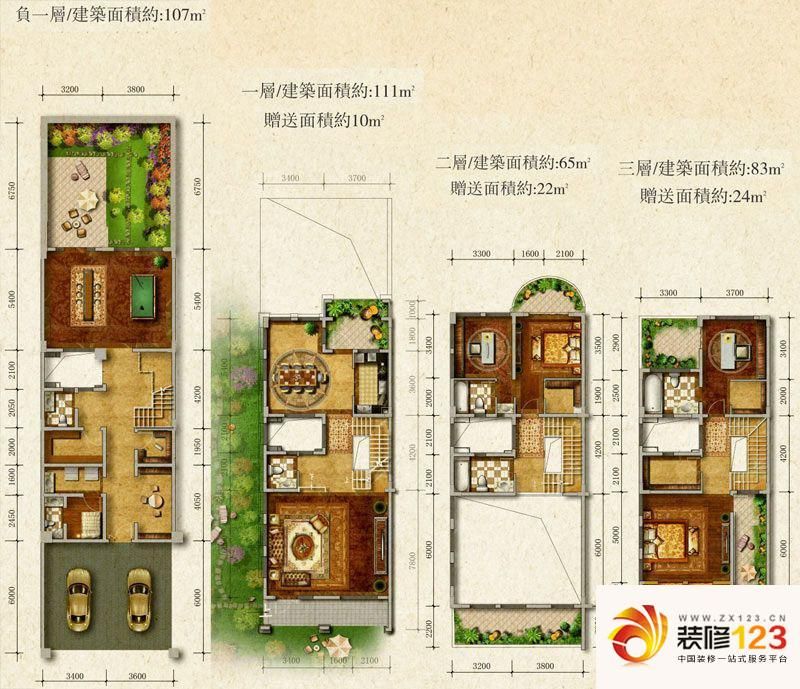 复地御香山户型图i型 3室2厅5卫1 .