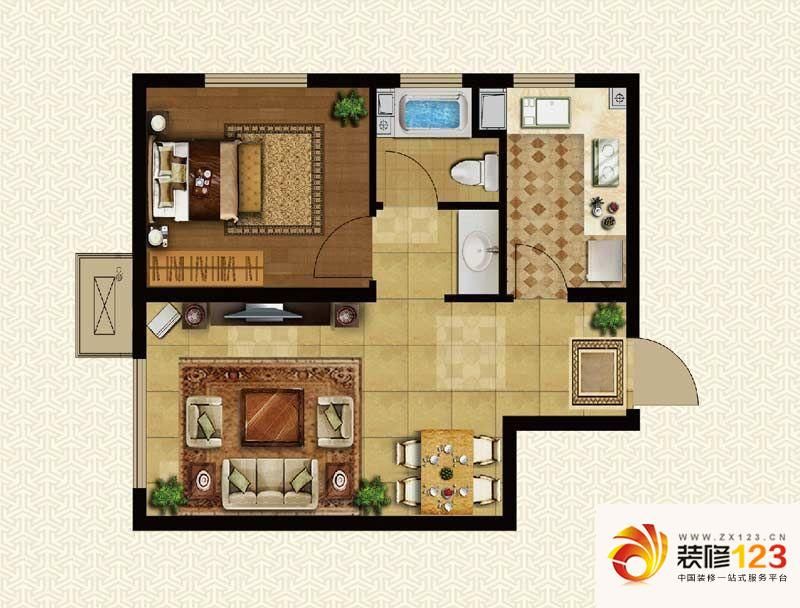 龙湖紫都城户型图c户型 1室2厅 .