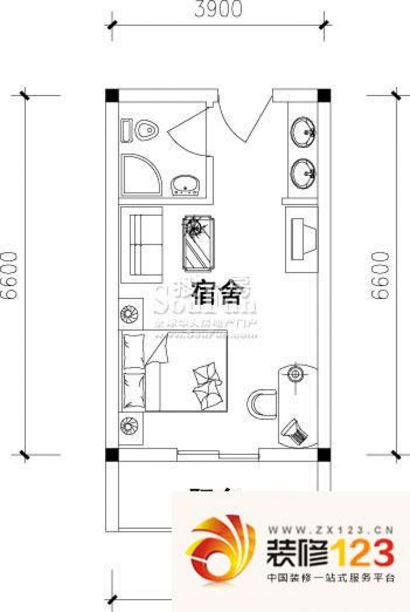 上海青年公寓青年公寓户型图户型图 1室1厅1卫.