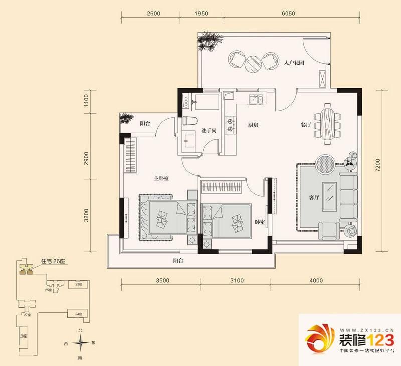 棕榈泉五期户型图26栋标准层R4户 ...