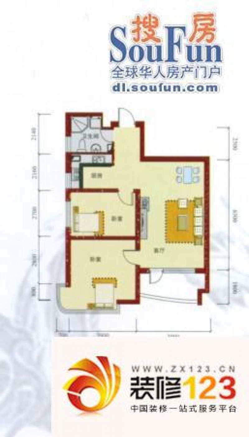 文华园户型图2室1厅1卫1厨.