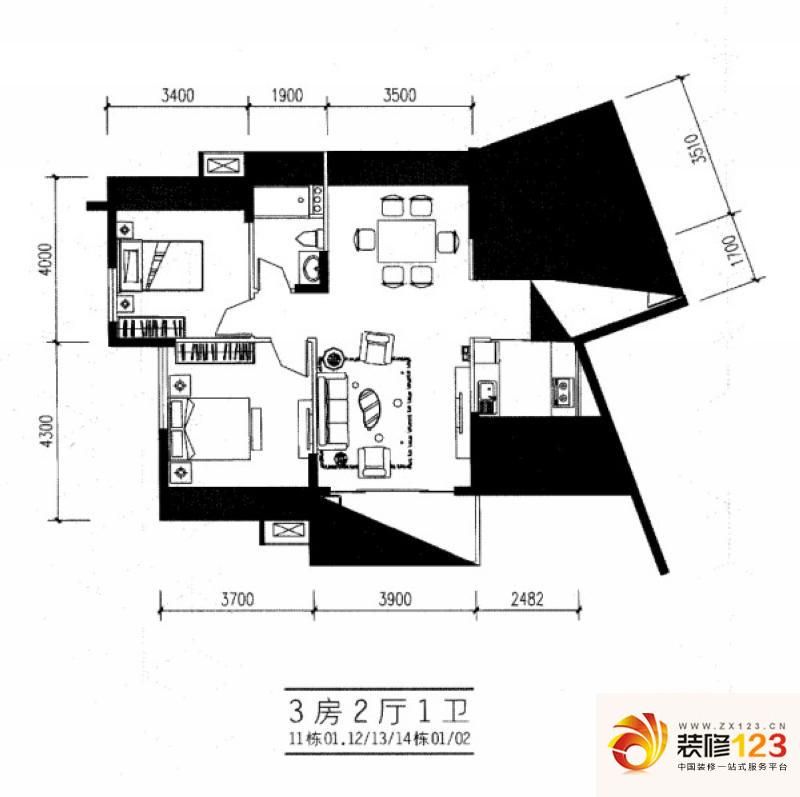 祥利上城户型图11栋01户型12-14 ...