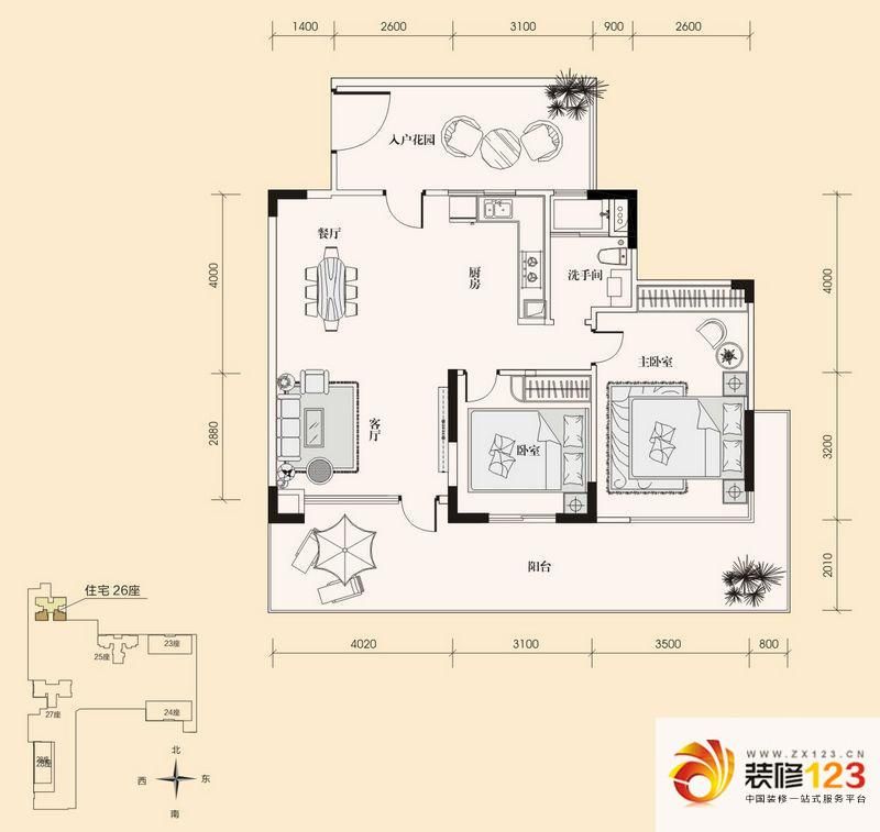 棕榈泉五期户型图26栋标准层R6户 ...