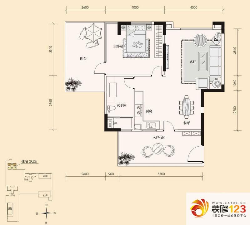 棕榈泉五期户型图26栋标准层R5户 ...