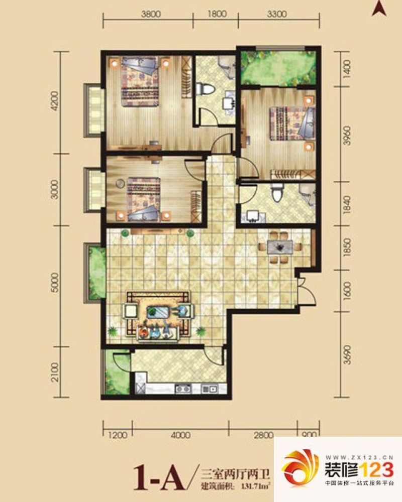 西安景泰茗苑景泰茗苑户型图1a户型图 3室2厅2 .-我