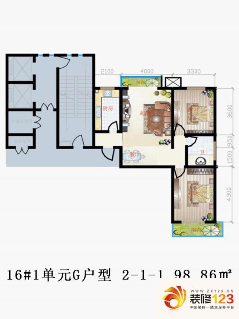 天润家园户型图16#1单元g户型 2 .