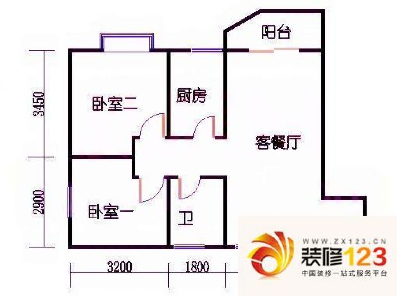 塘厦花园中心 2室 户型图.