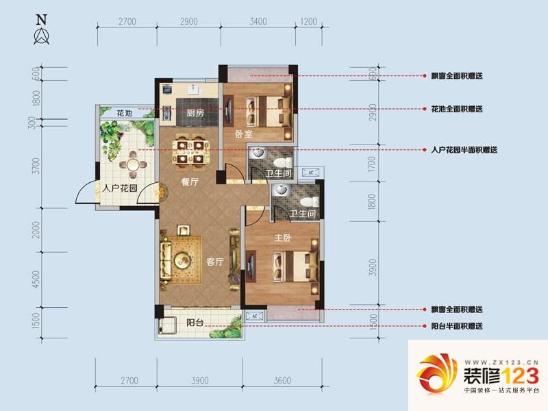 长城水郡户型图j户型 2室2厅2卫.