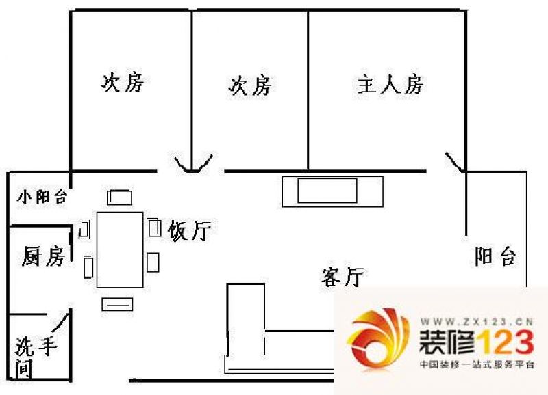 龙景公安宿舍户型图3室2厅户型图.