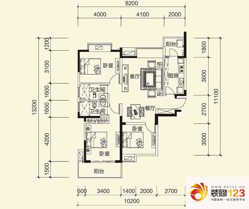 钱隆首府户型图1#5#户型 3室2厅2 .