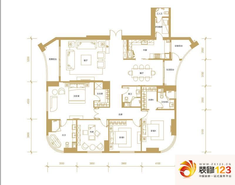 华远华中心户型图a2户型 5室2厅4 .