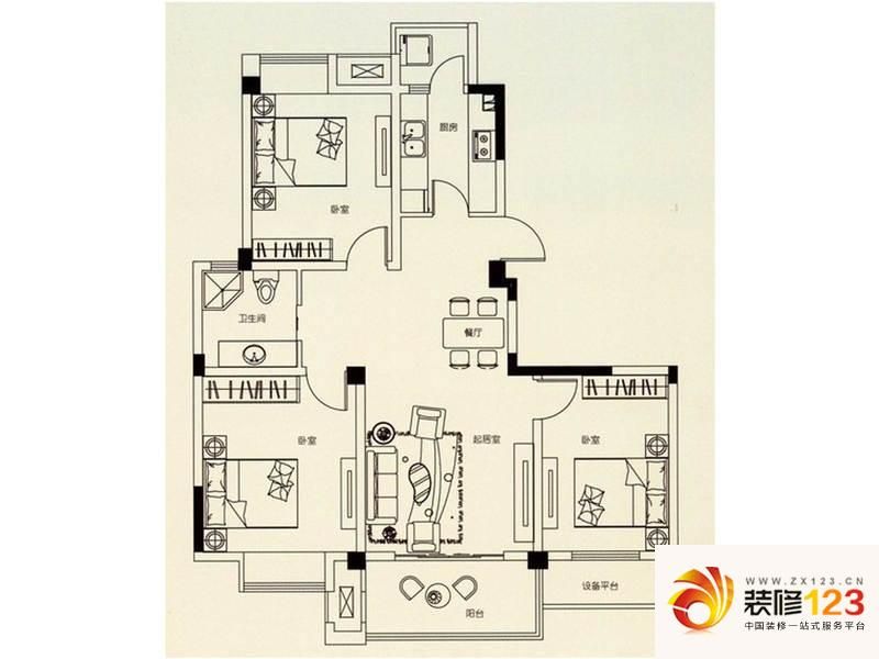 东方红郡4,7栋d户型户型图 .