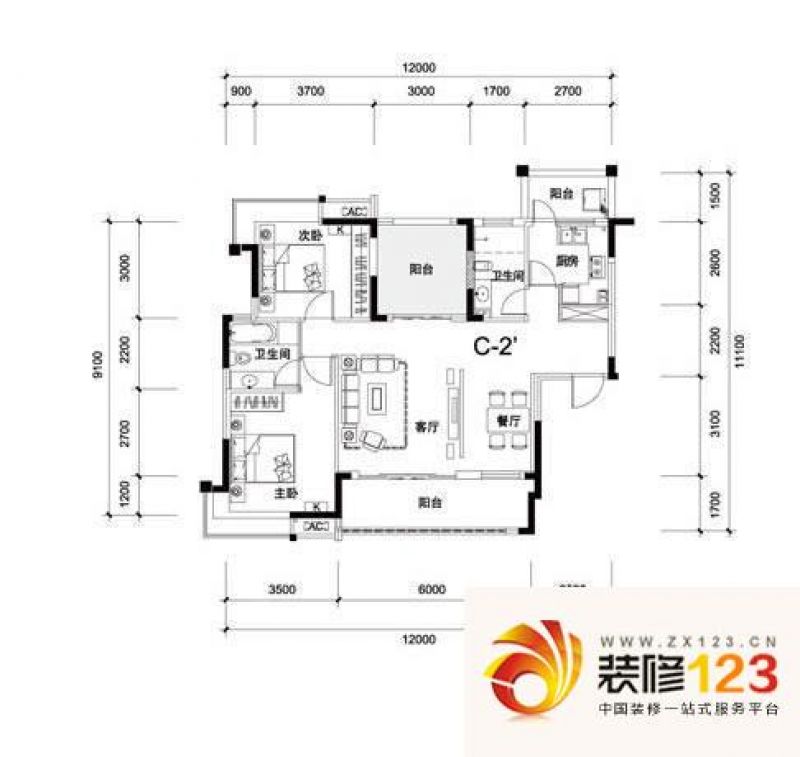 保利花园三期c2户型户型图 .