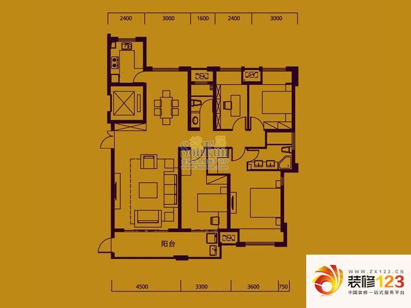 皇庭丹郡户型图g户型 4室2厅2卫1 .