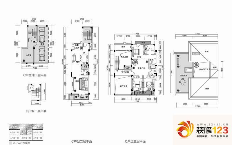 万科红郡户型图赖特c户型 3室3厅.