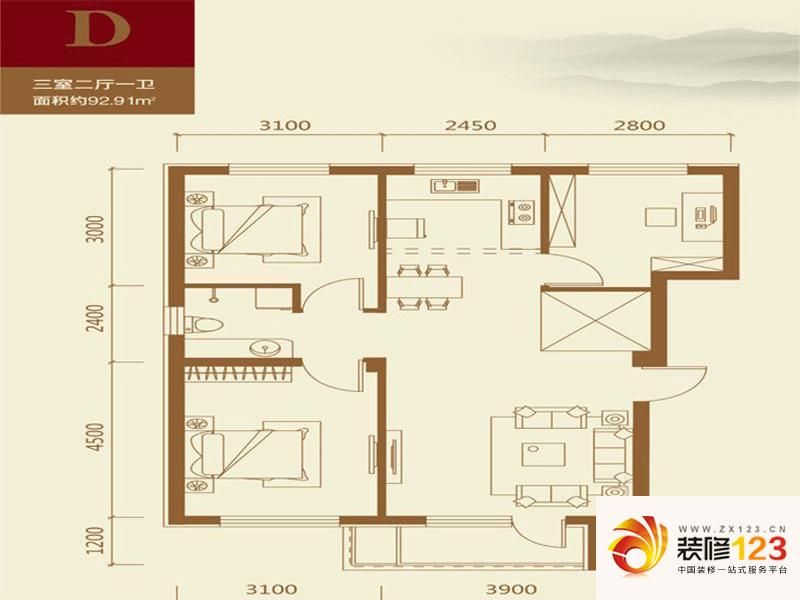 瓦房店金地花园金地花园户型图1#,9#楼d户型 3 .-我