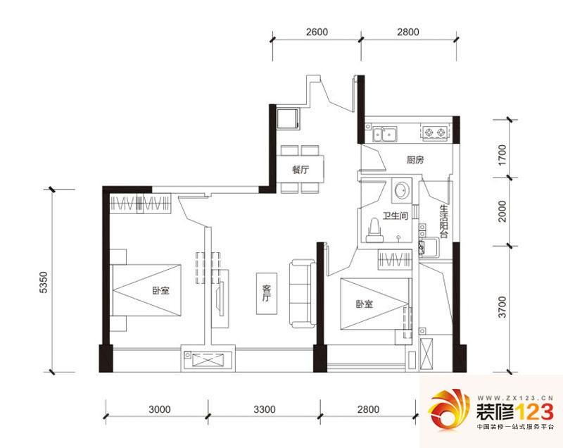 天府逸家户型图a1户型 2室2厅1卫.