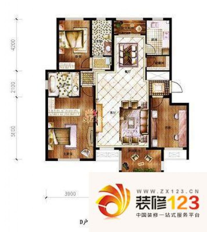 保利花园一期 3室 户型图 .