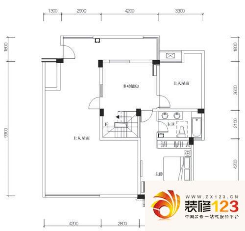 龙城1号户型图J型6跃层上 4室3厅 ...