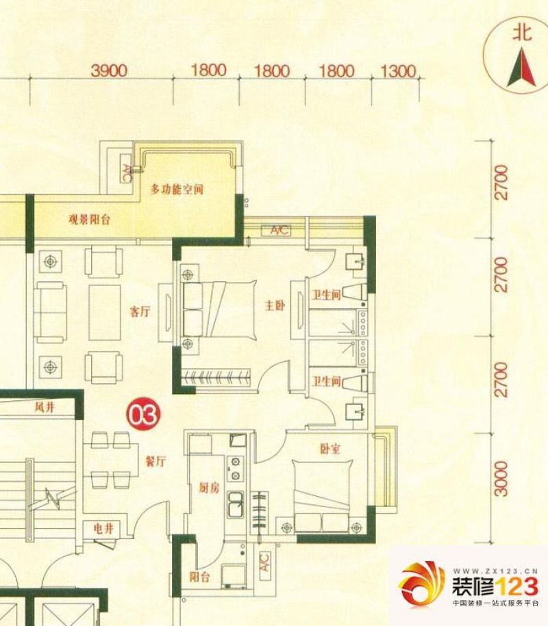 时富城东世家户型图2栋3-17层02.