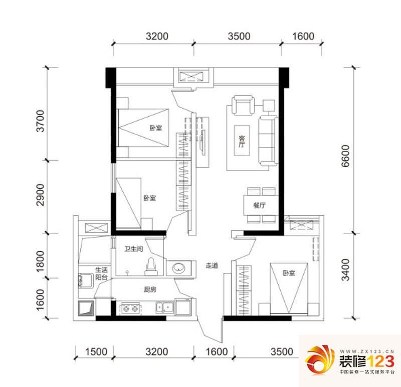 天府逸家户型图c1户型 3室2厅1卫.