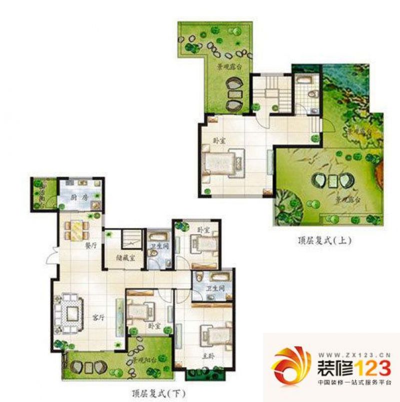 水木清华户型图5#ef户型 3室2厅3 .
