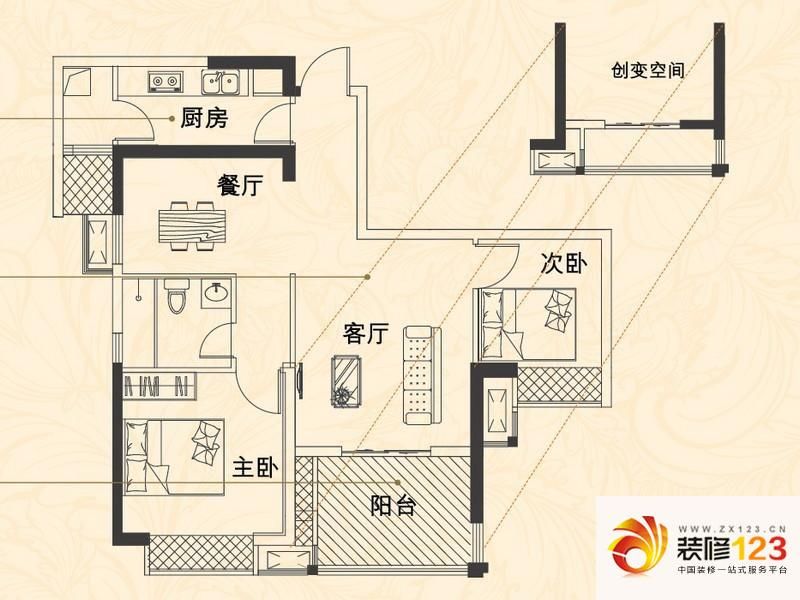 佳兆业金域天下户型图B3户型 3室 ...