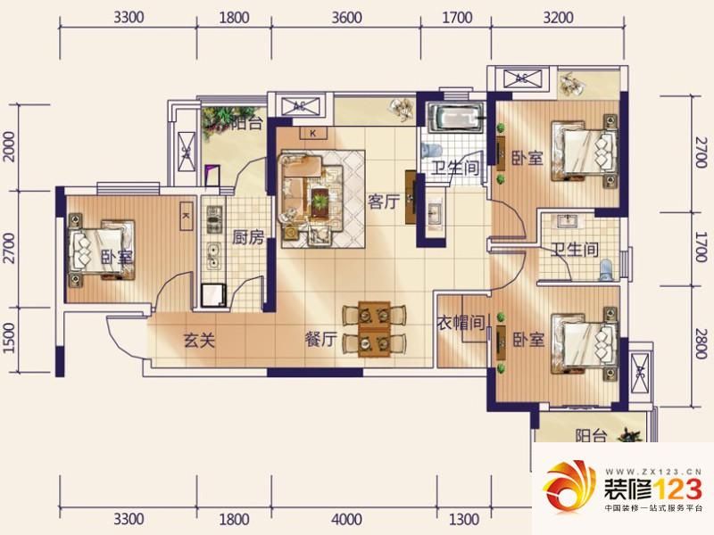 保利心语户型图9期A-2户型 3室2 ...