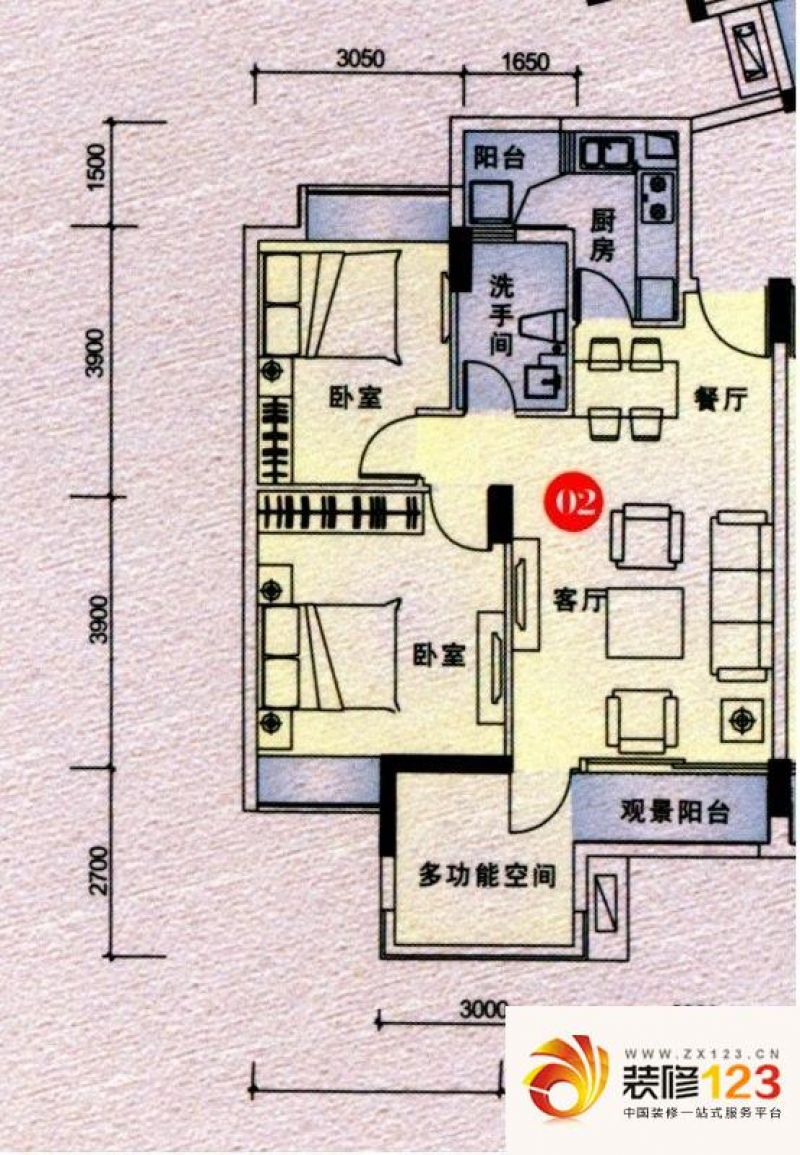 时富城东世家户型图2栋3-17层02.