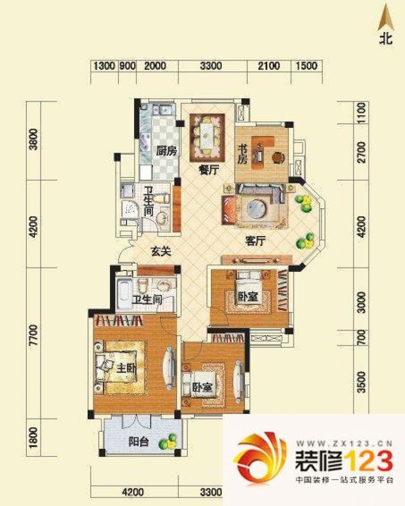 绿城百合花园户型图E2户型 4室2 ...