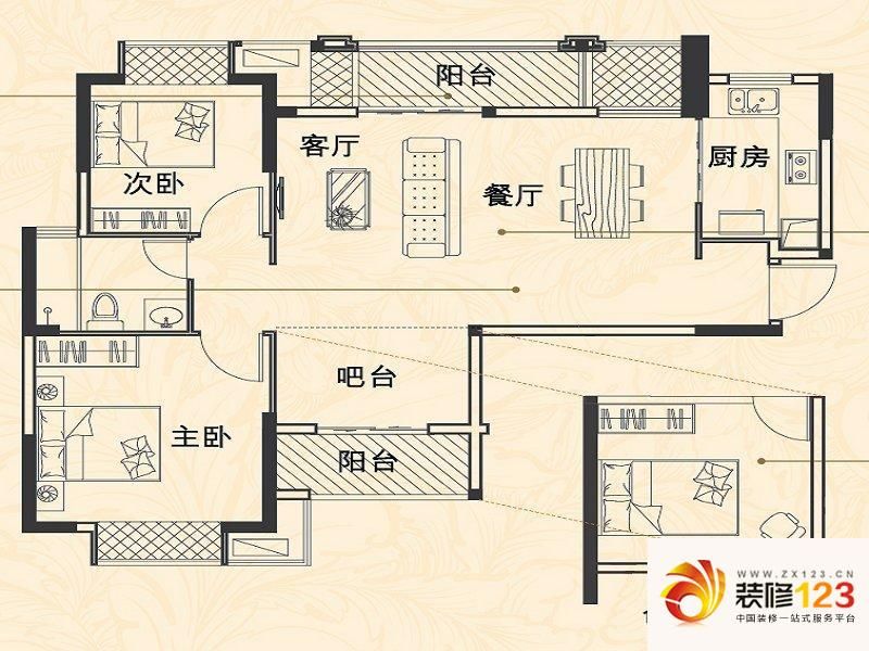 佳兆业金域天下户型图A2户型 3室 ...