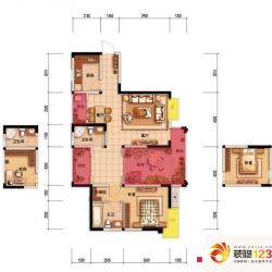 我的巷子户型图B4户型 1室2厅2卫 ...