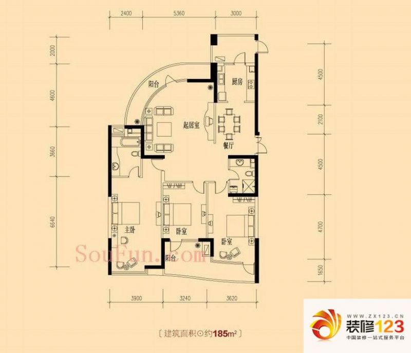 春江花月潇湘苑户型图3室 户型图 .