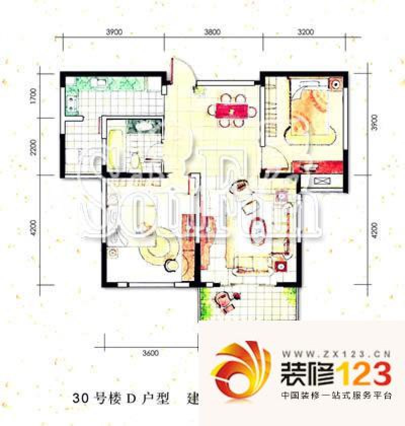 香樟园户型图30号楼d户型 2室2厅.