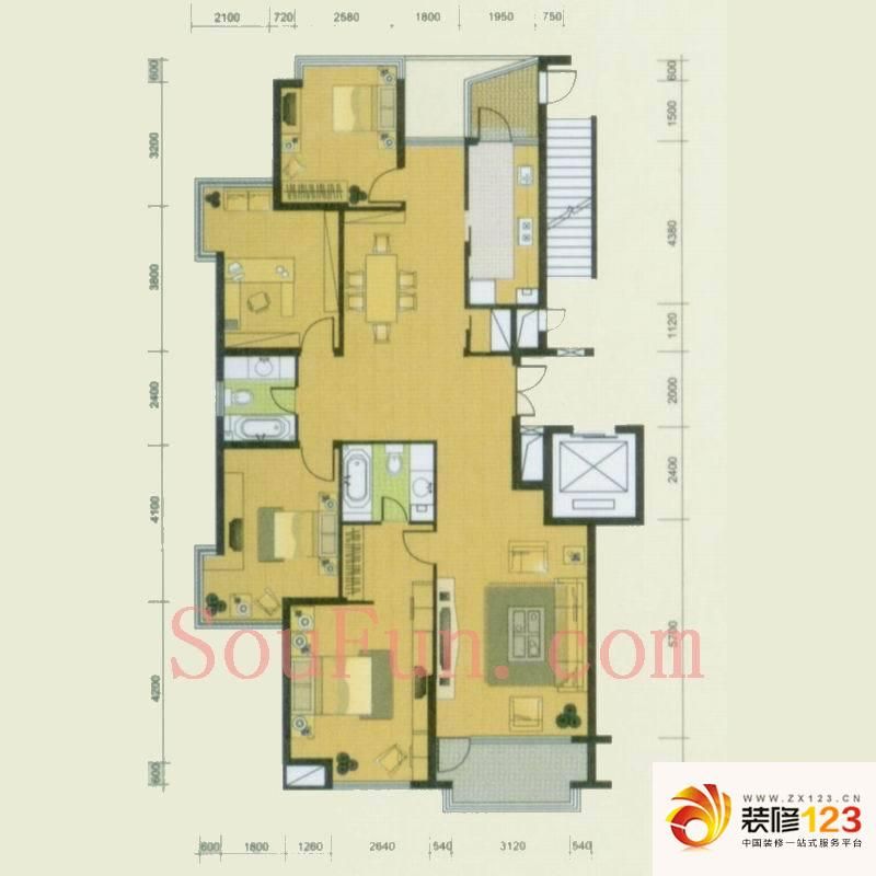 景江城市花园户型图4室 户型图 4.