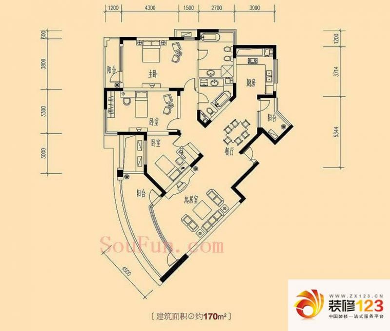 春江花月潇湘苑户型图3室 户型图 .