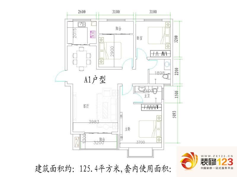 泰瑞龙都国际户型图A1户型 3室2 ...