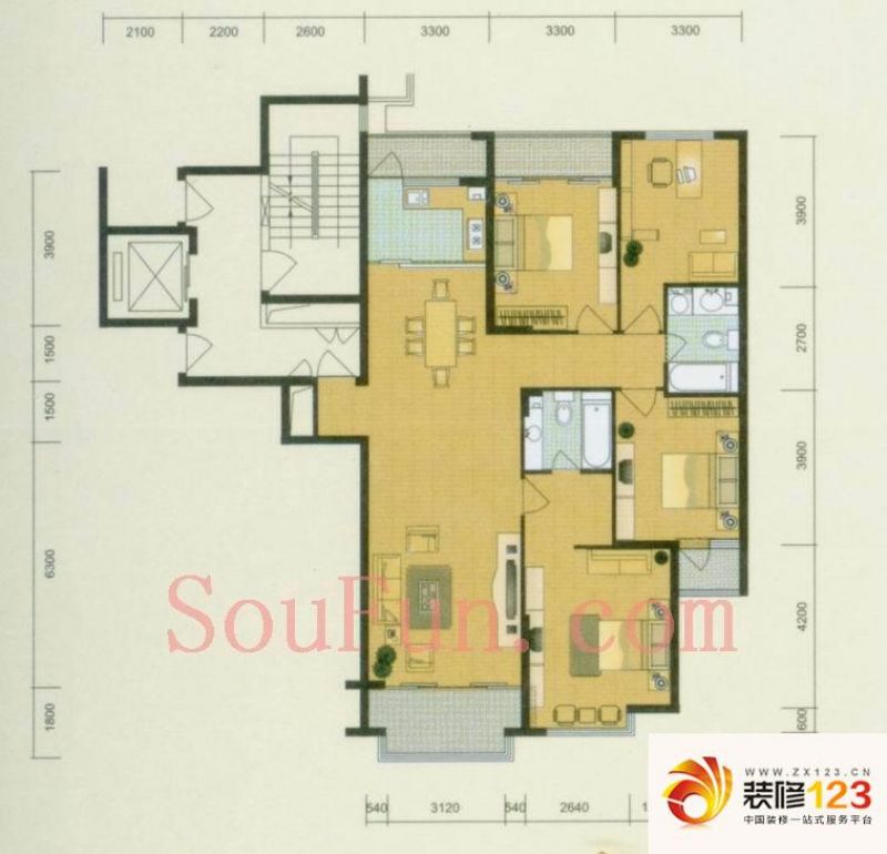 景江城市花园户型图4室 户型图 4.