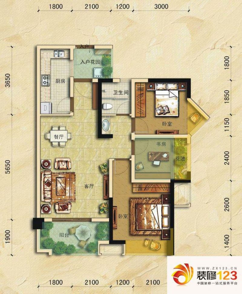 泽瀚峰景户型图6号楼c3 2室2厅1.