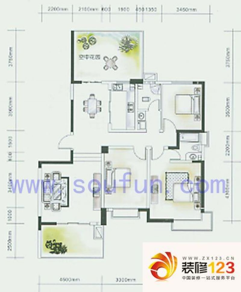 芙蓉名城户型图k 型 3室2厅2卫1 .