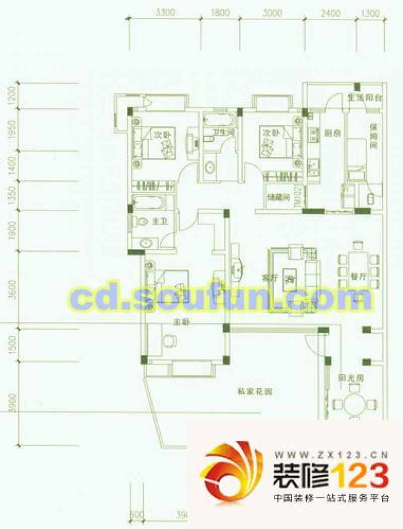 格林春天户型图户型图 3室2厅2卫 .