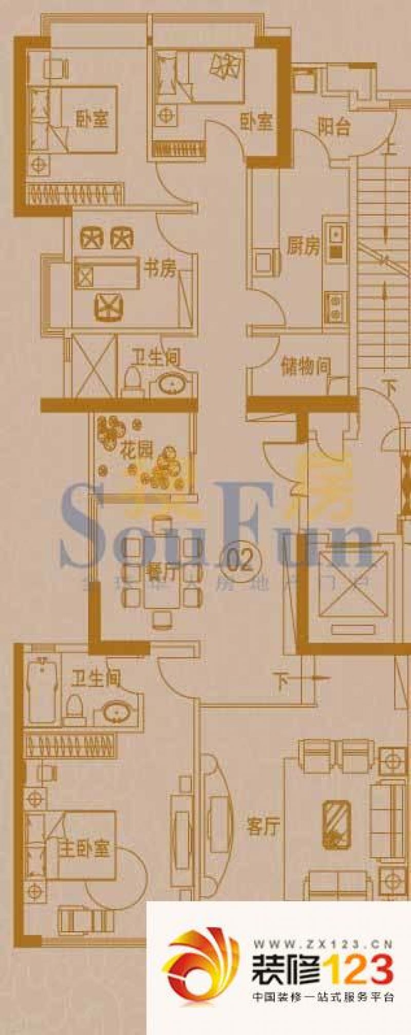 隽峰苑户型图a3-02 4室2厅2卫1厨.