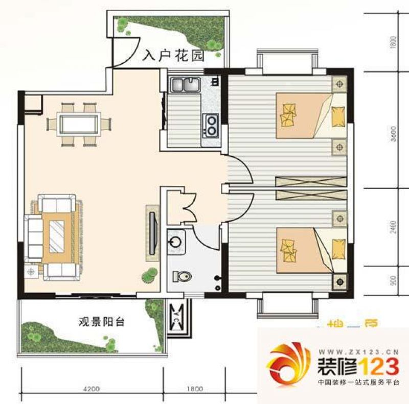 香城名都户型图e-1型 2室2厅1卫1.