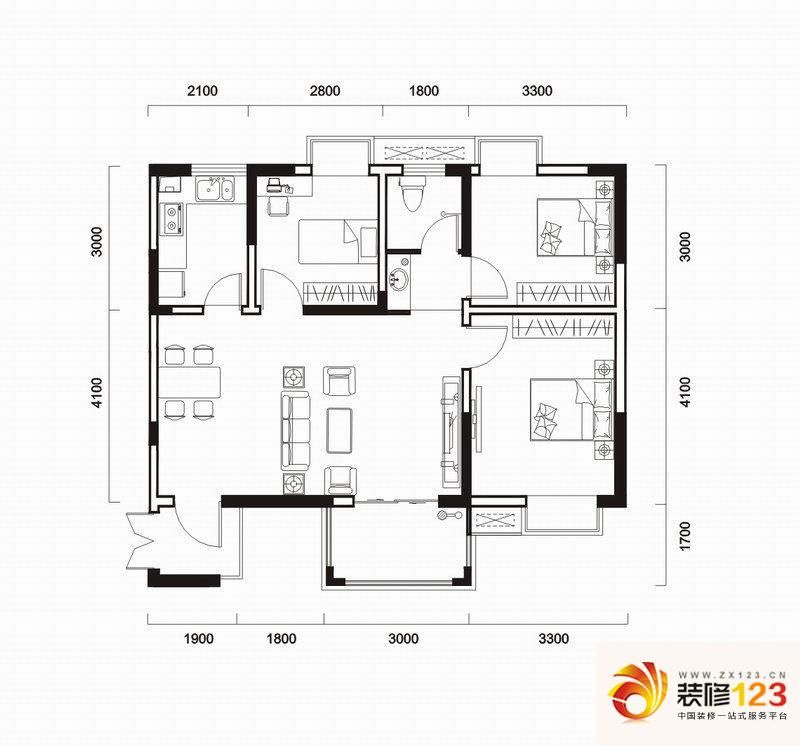 鹿鸣苑户型图二期a1户型 3室2厅2 .